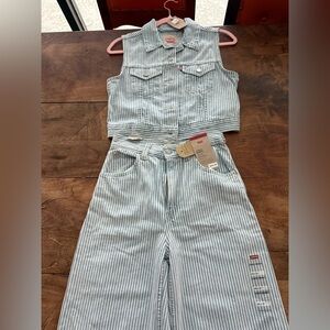 Levi's Blue and White Striped Denim Set